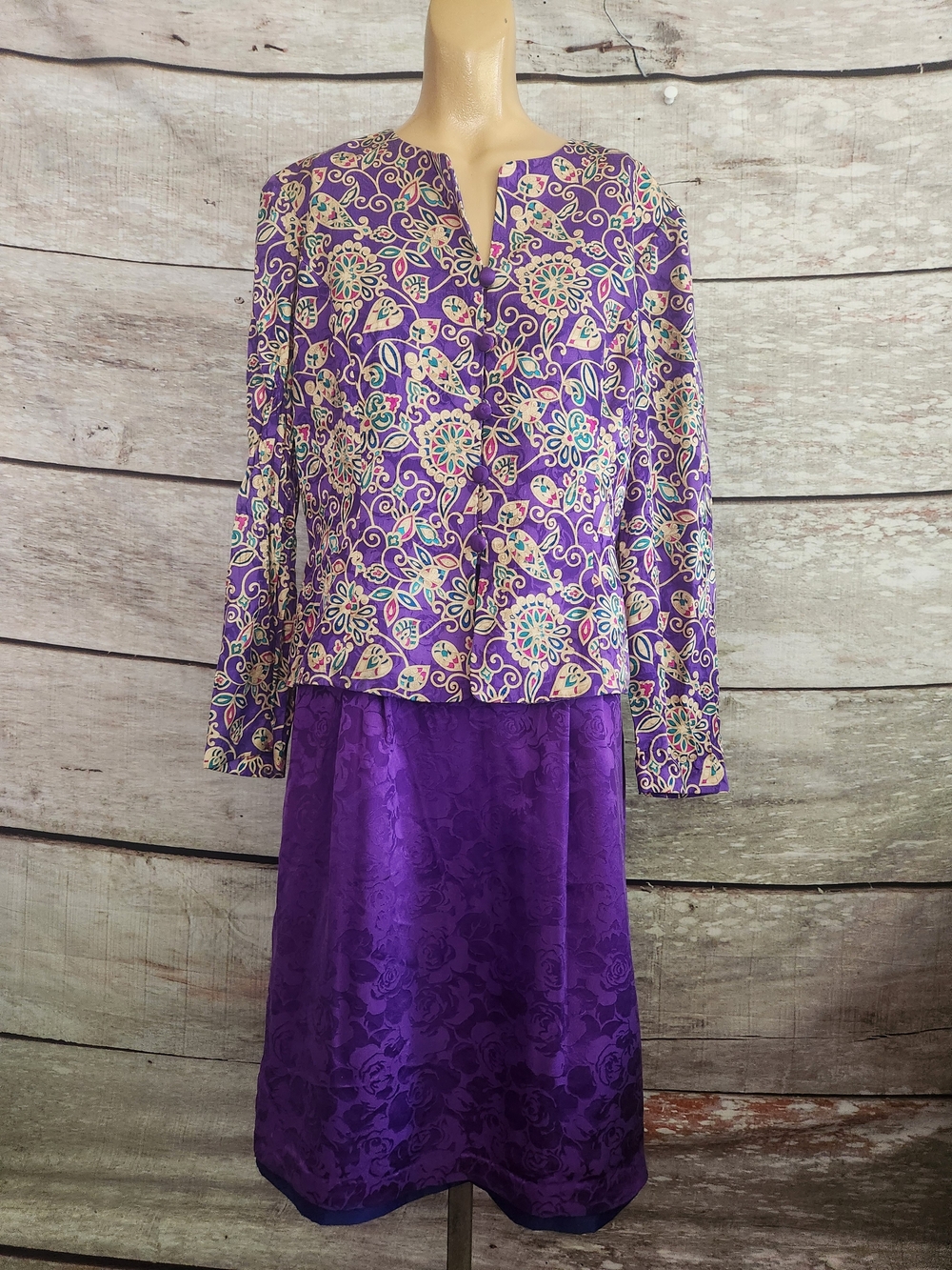 Purple Floral Silk Two-Piece Skirt Set
